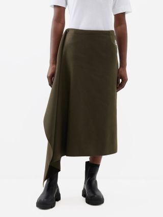 Moncler + Asymmetric Wool-Blend Midi Skirt