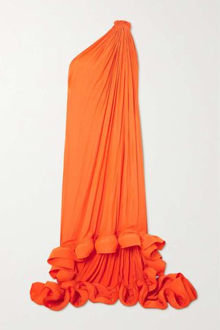 Lanvin + One-Shoulder Ruffled Charmeuse Gown