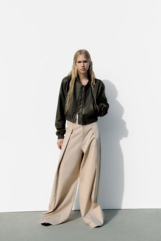 Zara + Faux-Leather Bomber Jacket