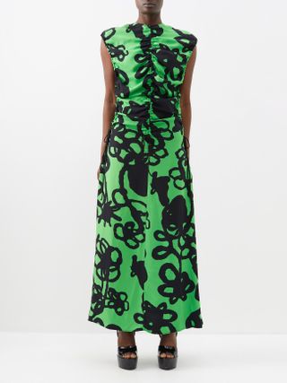 Christopher Kane + Chroma Ivy-Print Ruched Crepe Dress