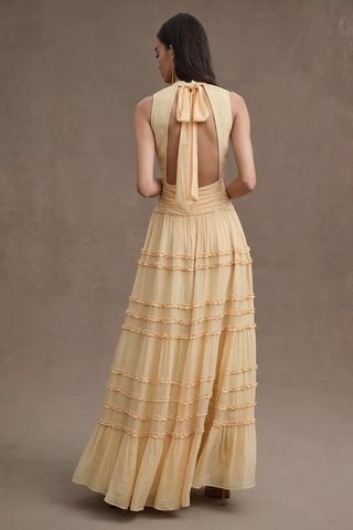 Bhldn + Juniper Tiered Backless High-Neck Gown
