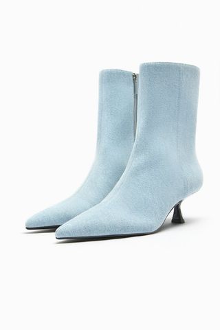 Zara + Denim Kitten Heel Boots