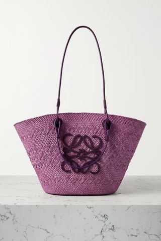 Loewe + Anagram Leather-Trimmed Woven Raffia Tote