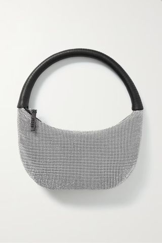 Staud + Pepper Vegan Leather-Trimmed Crystal-Embellished Mesh Shoulder Bag