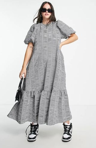 Asos Design + Gingham Puff Sleeve Maxi Dress