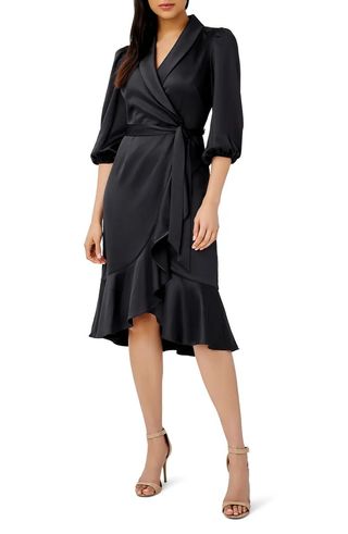 Adrianna Papell + Faux Wrap Crepe Satin Dress