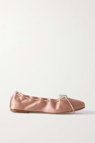 Chloé + Oracia Bow-Detailed Satin Ballet Flats