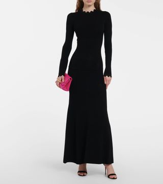 Victoria Beckham + Scalloped Semi-Sheer Knit Maxi Dress