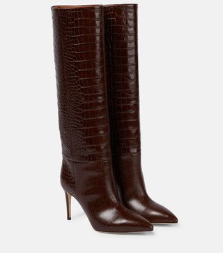 Paris Texas + Croc-Effect Leather Knee-High Boots