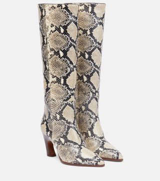 Chloé + Oil Snake-Effect Leather Knee-High Boots