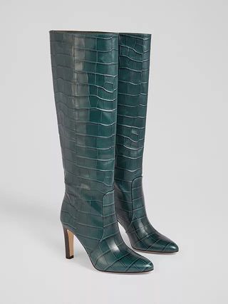 L.K Bennett + Magret Leather Croc Knee Boots