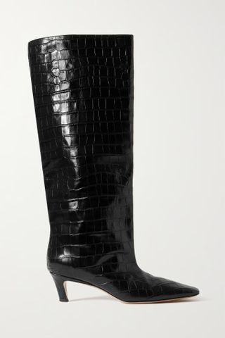 Toteme + Croc-Effect Leather Knee Boots
