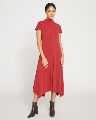 Universal Standard + High Neck Bow Dress in Red