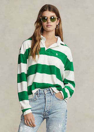 Ralph Lauren + Striped Cropped Jersey Rugby Shirt