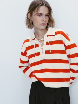 Massimo Dutti + Stripe Sweatshirt with Polo Collar