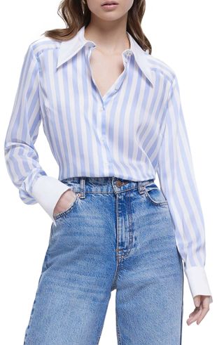 River Island + Stripe Satin Button-Up Shirt
