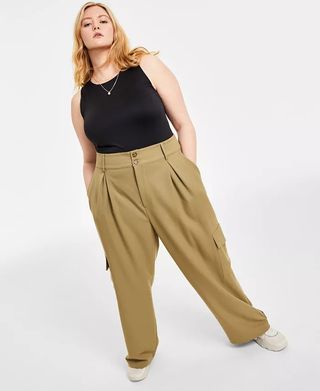 And Now This + Trendy Plus Size Wide-Leg Pleated Cargo Pants
