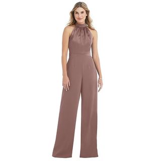 After Six + High-Neck Open-Back Jumpsuit With Scarf Tie