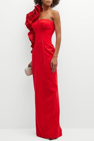 Carolina Herrera + One-Shoulder Column Gown With Dramatic Rosette Detail