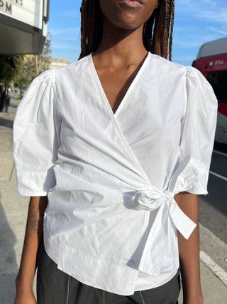 Ganni + Cotton Poplin Wrap Blouse