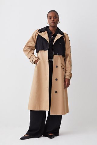 Karen Millen + Plus Size Contrast Detail Trench Coat