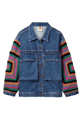 Farm Rio + Crochet-Trimmed Denim Jacket