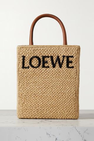 Loewe + Leather-Trimmed Raffia Tote