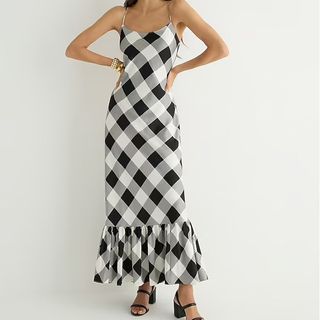 J.Crew + Ruffle-Hem Slip Dress in Oversized Gingham