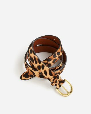 J.Crew + Calf hair belt in leopard