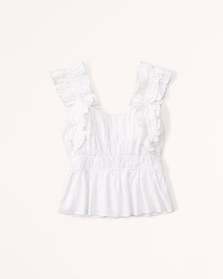 Abercrombie & Fitch + Ruffle Strap Linen-Blend Babydoll Top