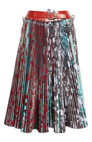 Chopova Lowena + Heather Colorblock Flock Print Pleated Carabiner Skirt