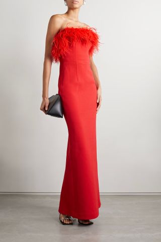 Rebecca Vallance + Scarlett Strapless Feather-Trimmed Cady Gown