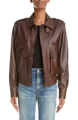 Saint Laurent + Oversize Leather Bomber Jacket
