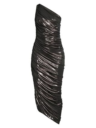 Norma Kamali + Diana Metallic Ruched One-Shoulder Gown