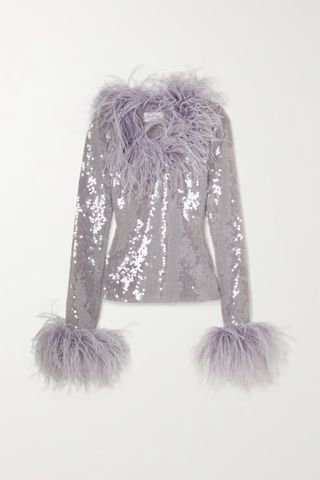16arlington + Pendall Feather-Trimmed Sequined Stretch-Tulle Top