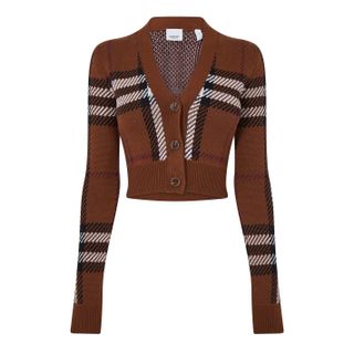 Burberry + Checked Wool Jacquard Cropped Cardigan