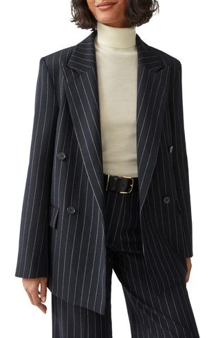 & Other Stories + Relaxed Fit Pinstripe Double Breasted Wool Blend Blazer