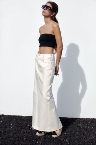 Zara + Long Length Denim Skirt