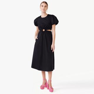Scoop + Cut Out Midi Dress With Puff Sleeves