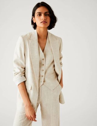 M&S Collection + Linen Blend Relaxed Blazer
