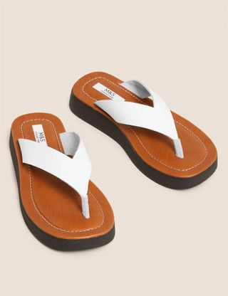 M&S Collection + Leather Flatform Flip Flops