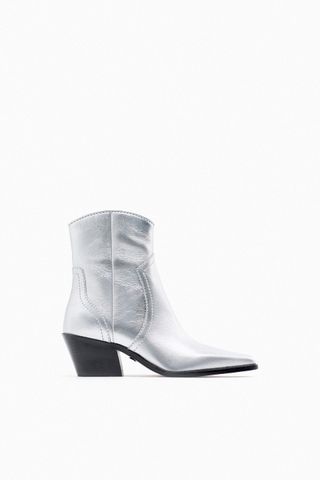 Zara + Metallic Leather Cowboy Ankle Boots