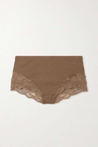 Hanro + Nora Lace-Trimmed Ribbed Wool and Silk-Blend Jersey Briefs