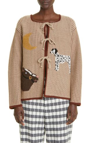 Bode + Ranch Appliqué Tie Front Alpaca & Wool Cardigan