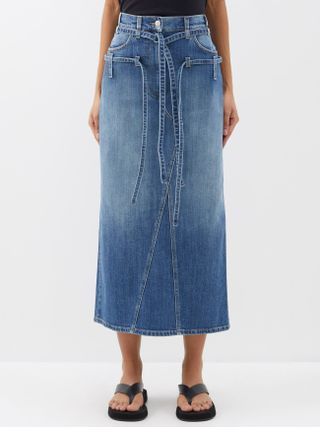 Altuzarra + Robinson Tie-Waist Denim Midi Skirt