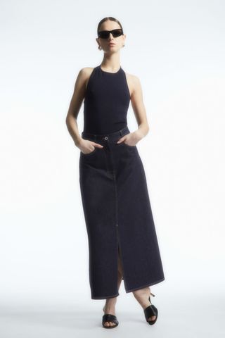 COS + A-line Denim Midi Skirt