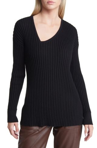 Open Edit + Asymmetric V-Neck Tunic Sweater