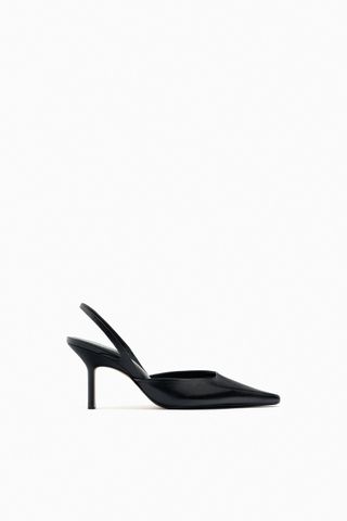 Zara + High-Heel Leather Slingback Shoes