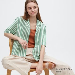 Uniqlo + Linen Blend Open Collar Short-Sleeve Shirt