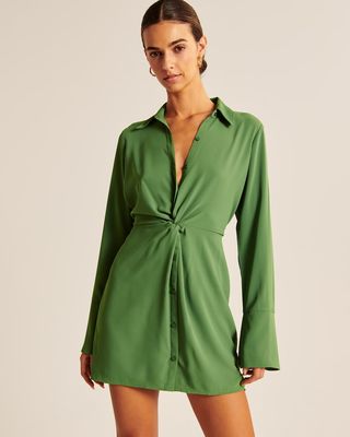 Abercrombie + Long-Sleeve Twist-Front Shirt Dress